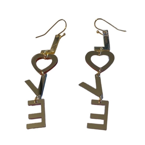 ACRYLIC LOVE Multicolor Shiny Letter Drop Dangle Pierced Earrings - Picture 4 of 5